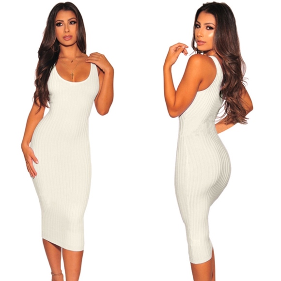 all white midi bodycon dress